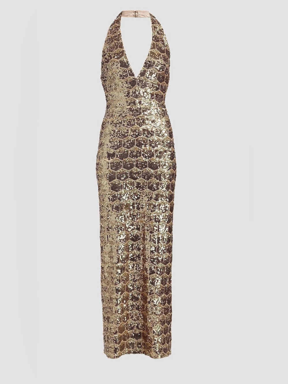 Ramy Brook Gold Halter-Sequin Maxi Dress